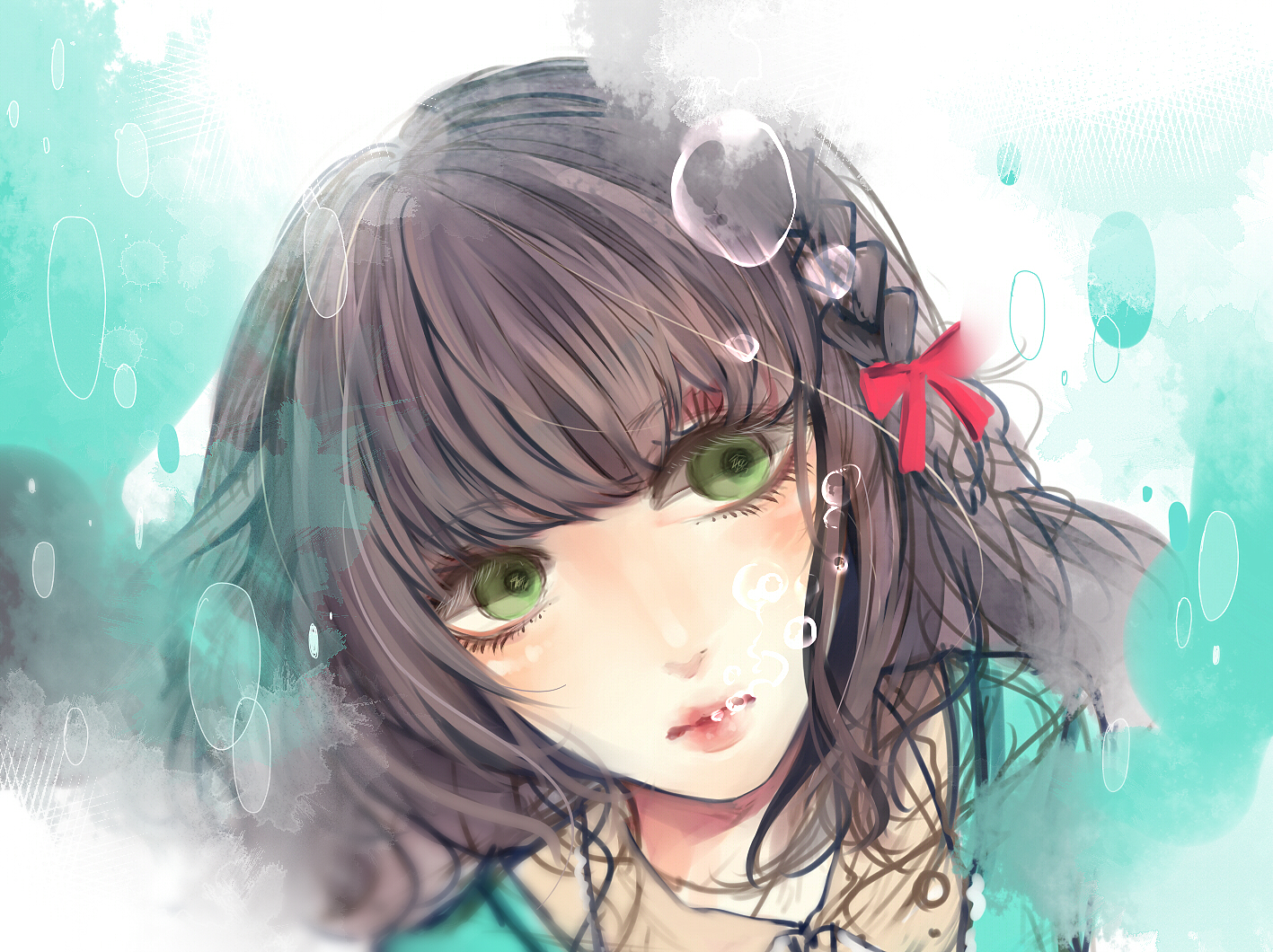 green_eyes, original, short_hair, wakatsuki_you, water