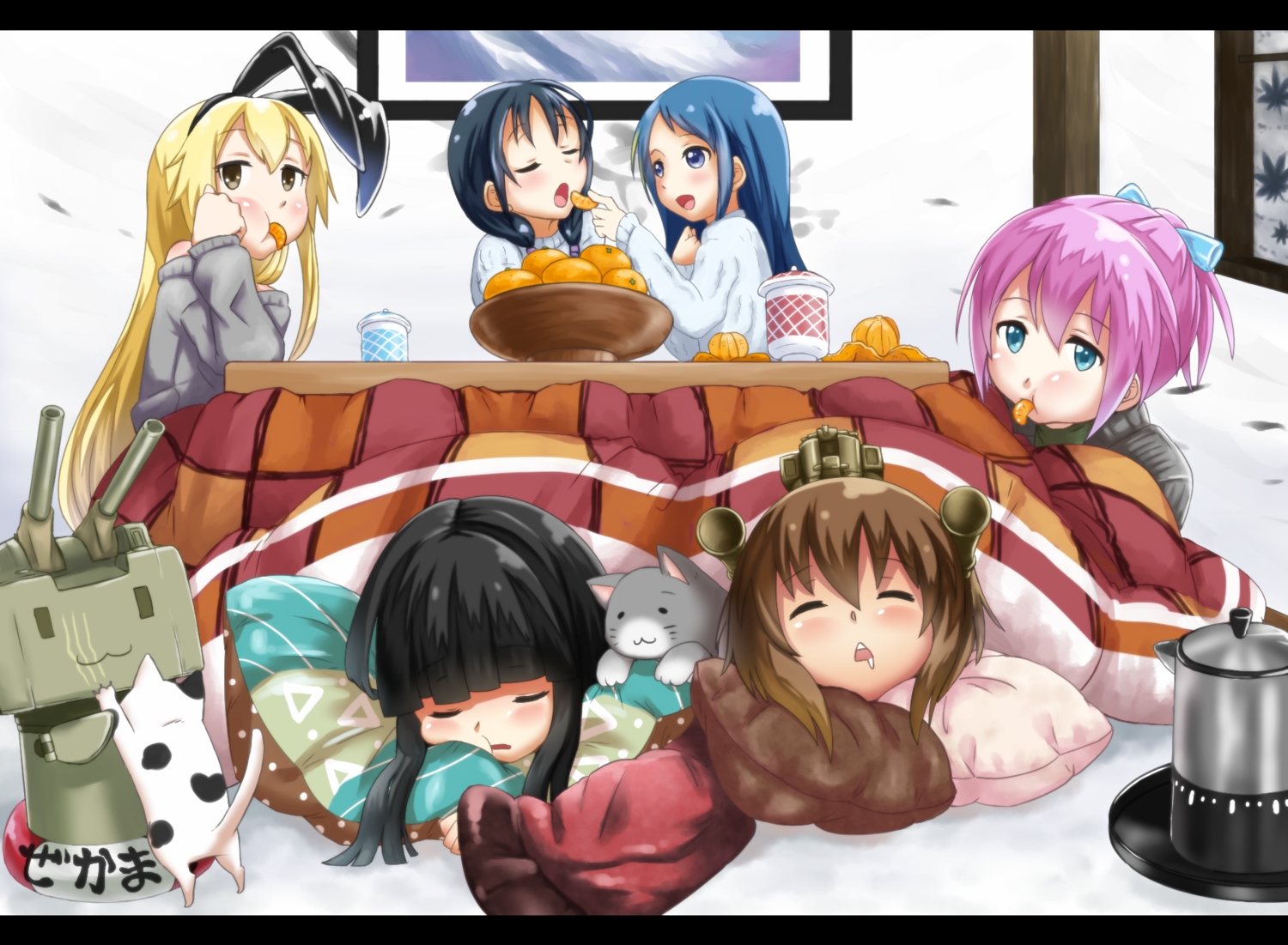 animal, anthropomorphism, black_hair, blonde_hair, blue_eyes, blue_hair, blush, brown_hair