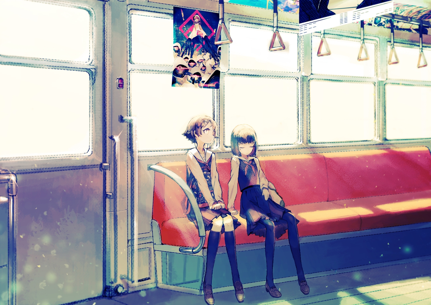 2girls, asgr, original, school_uniform, skirt, train