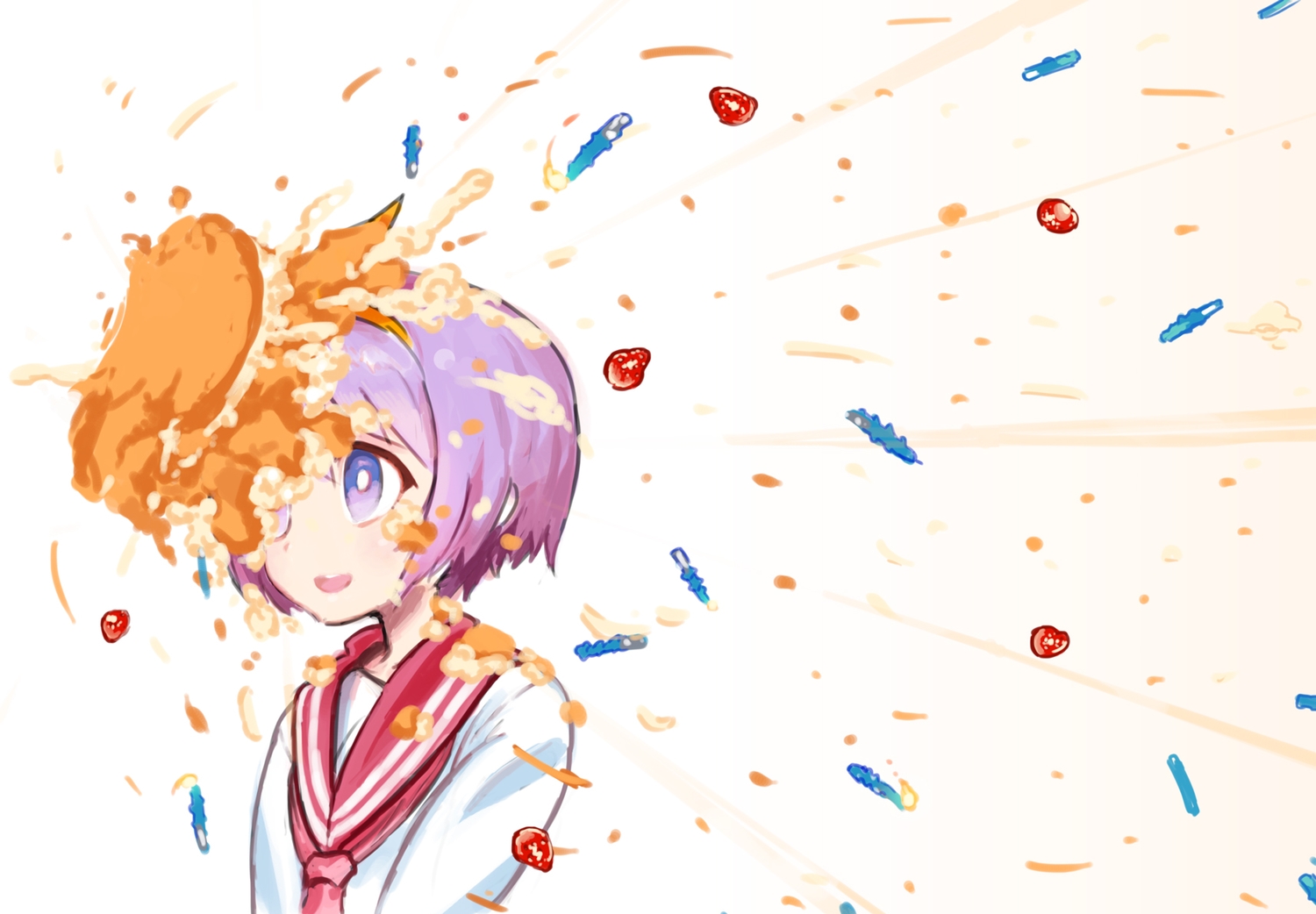 asgr, cake, food, fruit, hiiragi_tsukasa, lucky_star, purple_eyes, purple_hair