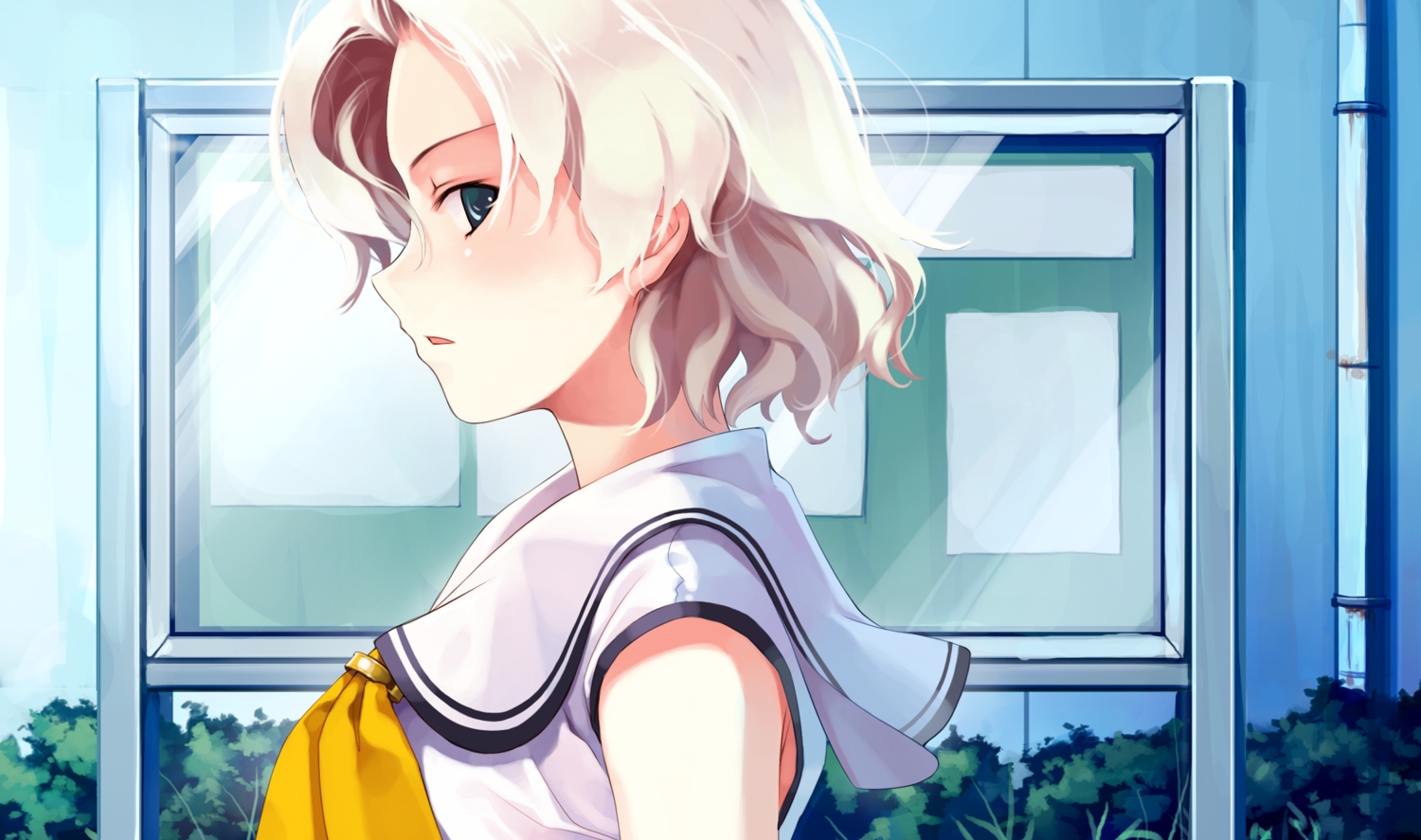 abhar, blonde_hair, blue_eyes, deep_blue_sky_&_pure_white_wings, game_cg, hanami_mariya, misaki_kurehito, short_hair