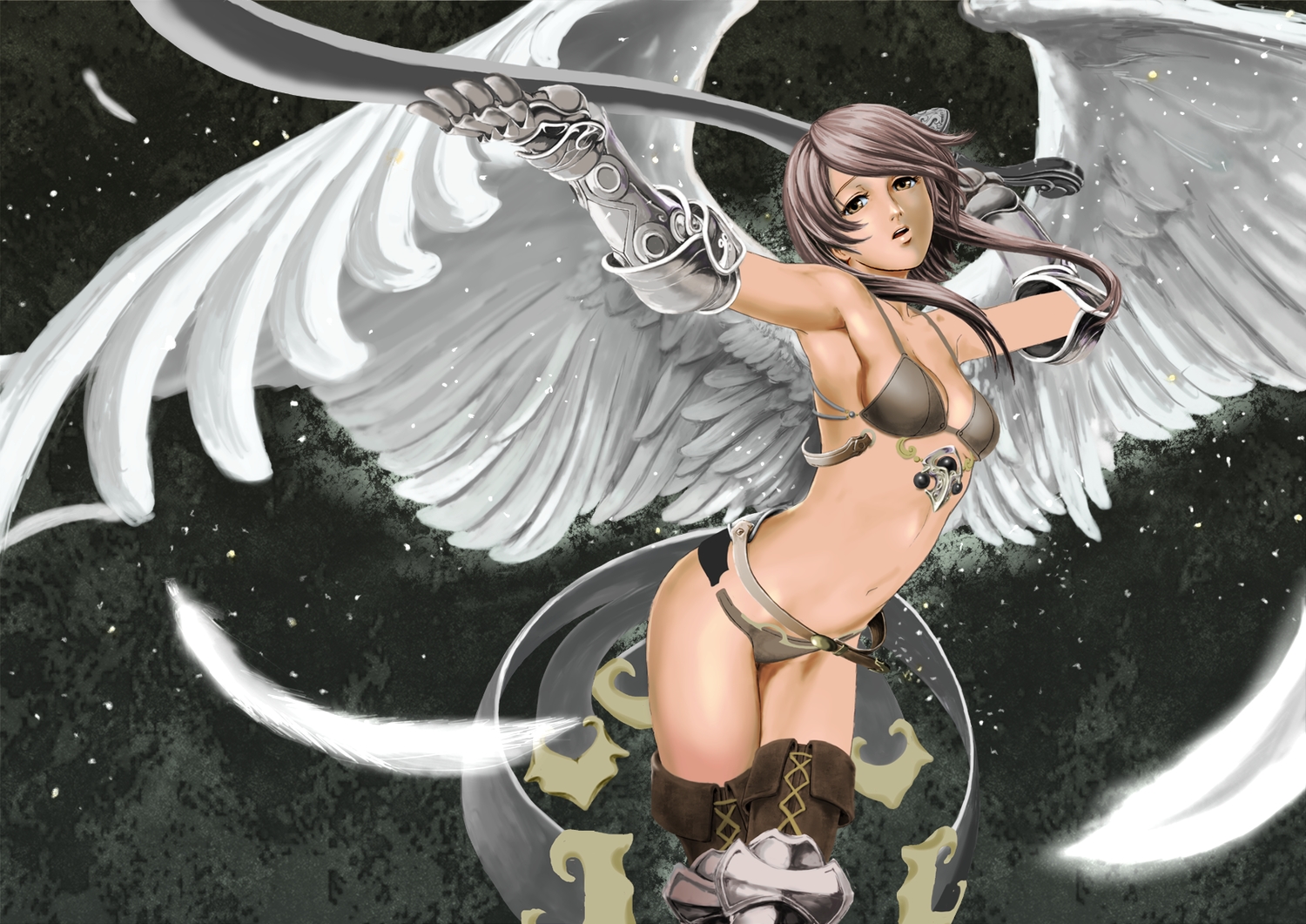 101_(lo10), angel, feathers, original, sword, weapon, wings