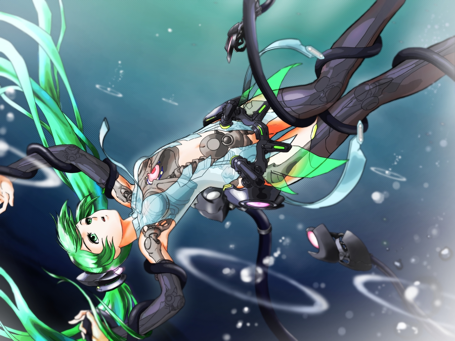 101_(lo10), bubbles, green_eyes, green_hair, hatsune_miku, miku_append, twintails, vocaloid