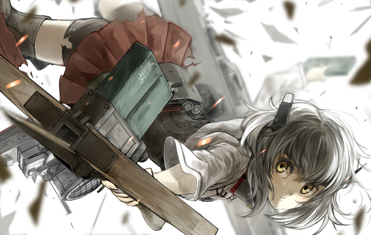 anthropomorphism, gray_hair, kantai_collection, nishiuri, short_hair, skirt, taihou_(kancolle), yellow_eyes