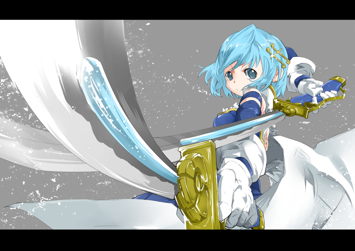 blue_eyes, blue_hair, gloves, mahou_shoujo_madoka_magica, miki_sayaka, s040784, short_hair, sword