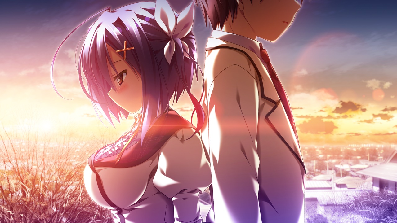 12_no_tsuki_no_eve, blue_hair, brown_eyes, game_cg, minori, school_uniform, shiina_anzu, short_hair