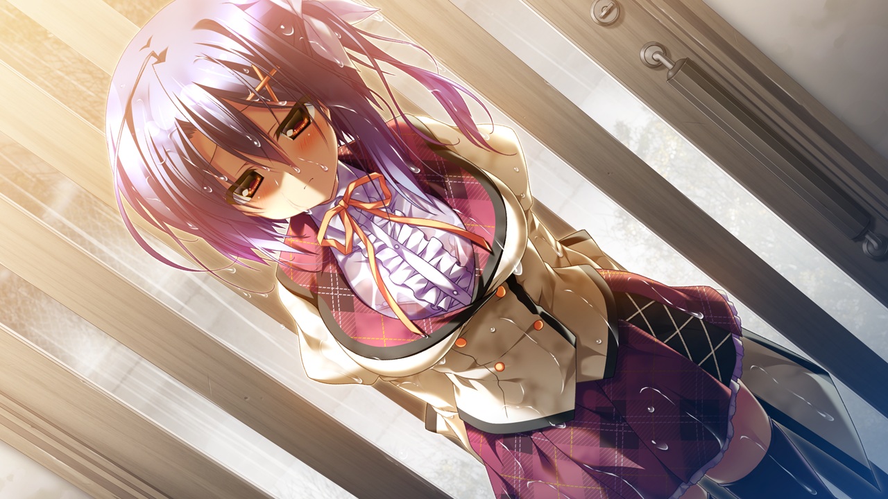 12_no_tsuki_no_eve, blue_hair, brown_eyes, game_cg, minori, ribbons, school_uniform, see_through