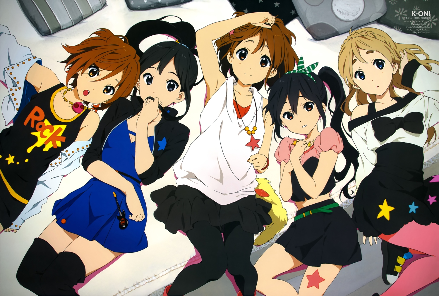 akiyama_mio, dress, hirasawa_yui, horiguchi_yukiko, k-on!, kotobuki_tsumugi, nakano_azusa, pantyhose, scan, tainaka_ritsu, thighhighs