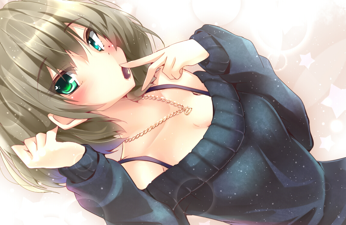 aliasing, bicolored_eyes, blush, breasts, cleavage, idolmaster, idolmaster_cinderella_girls, natsu_(anta_tte_hitoha)