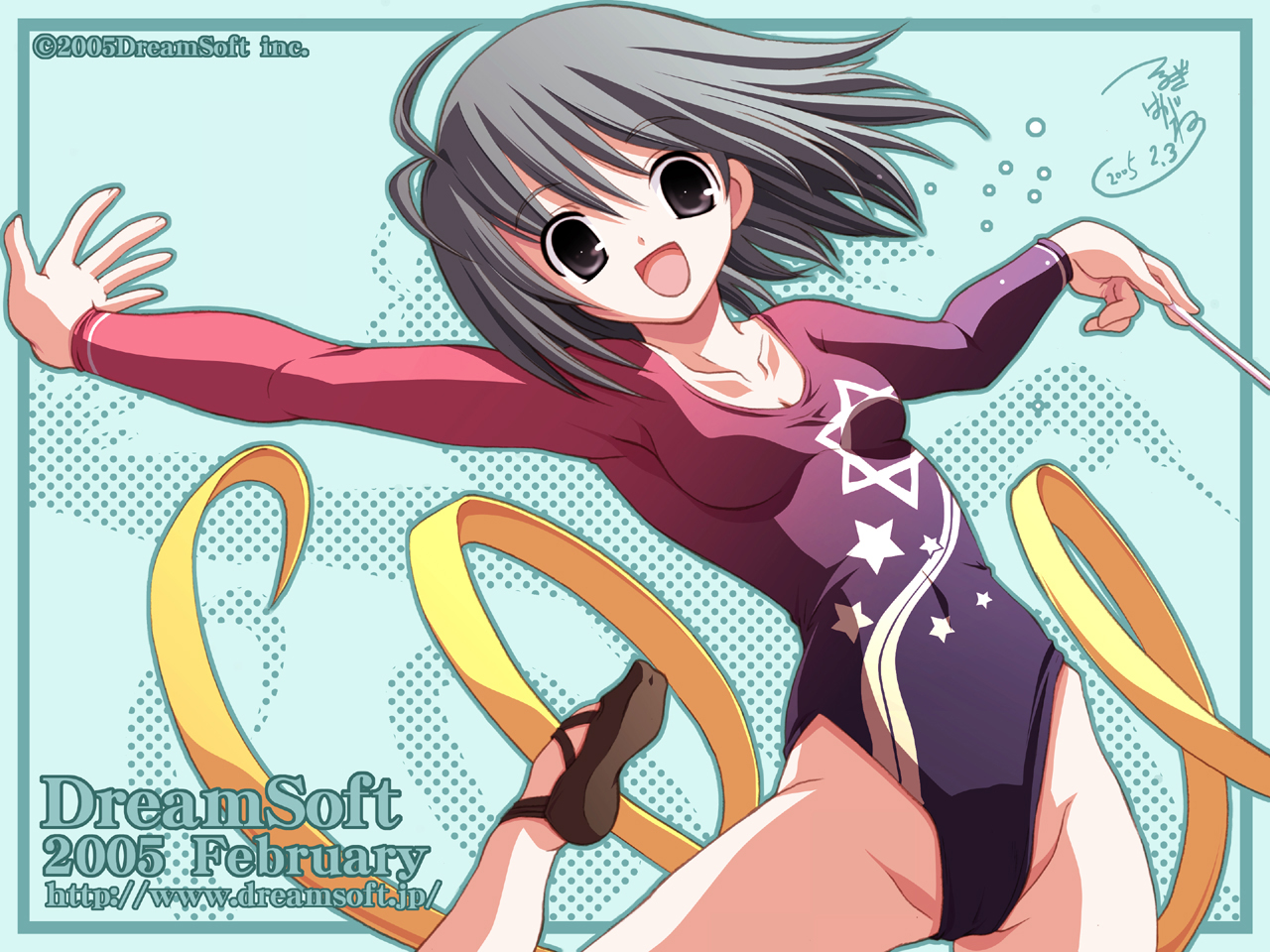 breasts, cameltoe, cleavage, dreamsoft, gray_eyes, gray_hair, leotard, ribbons