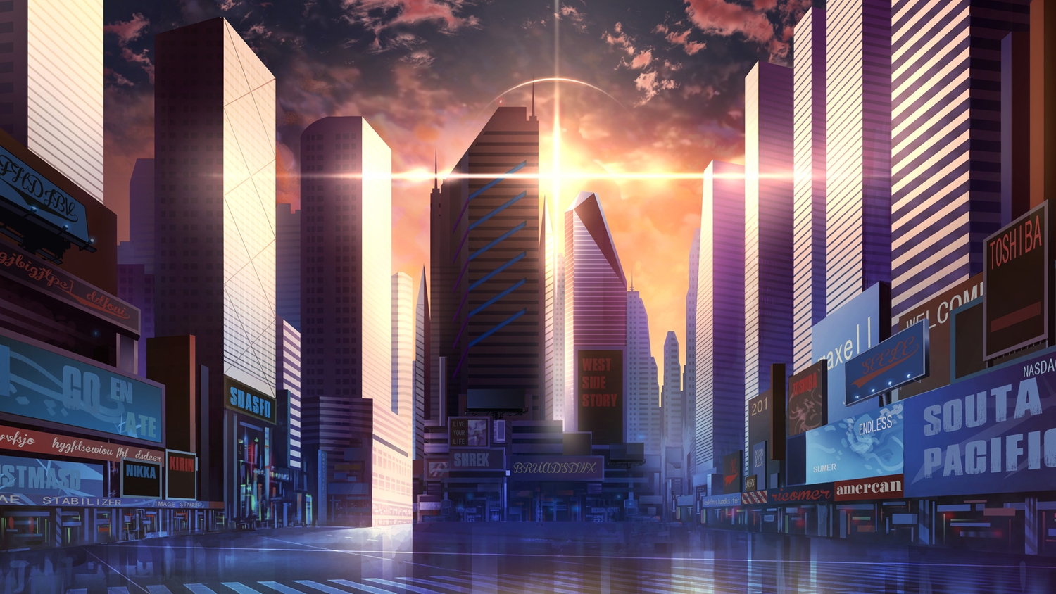 building, city, heiyuen, jpeg_artifacts, no_humans, original, scenic, sunset