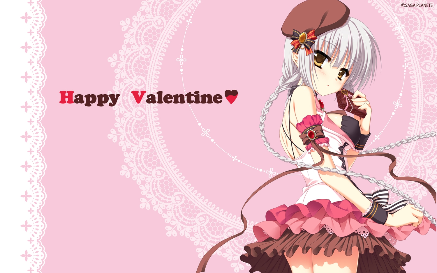arisue_tsukasa, gray_hair, hat, karumaruka_circle, saga_planets, sasakura_mirai, valentine