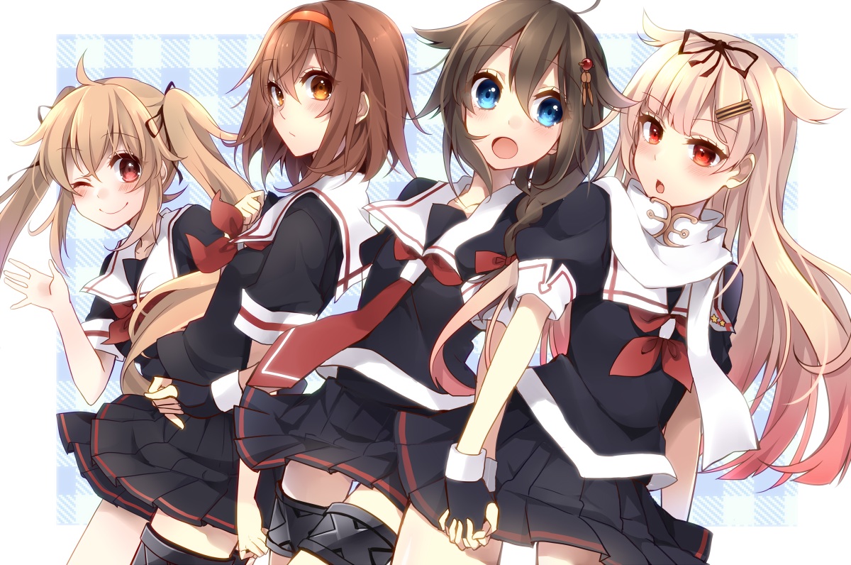 anthropomorphism, group, ichinose_yukino, kantai_collection, murasame_(kancolle), shigure_(kancolle), shiratsuyu_(kancolle), yuudachi_(kancolle)