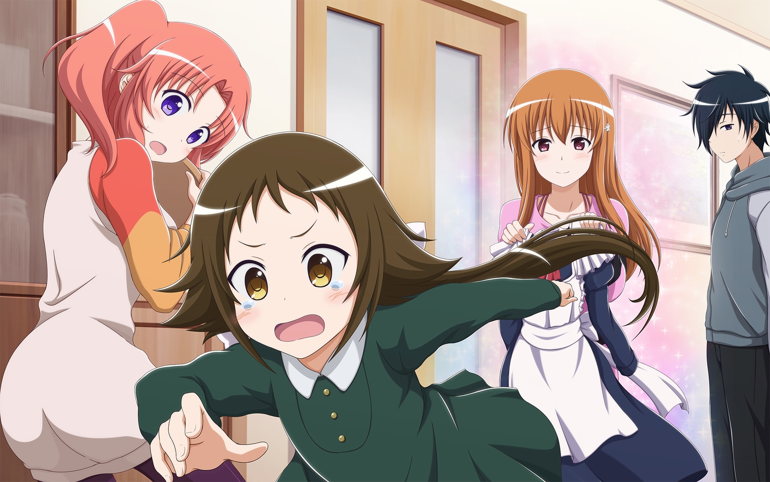 brown_eyes, brown_hair, mikakunin_de_shinkoukei, mitsumine_hakuya, mitsumine_mashiro, orange_hair, shira-nyoro, tears