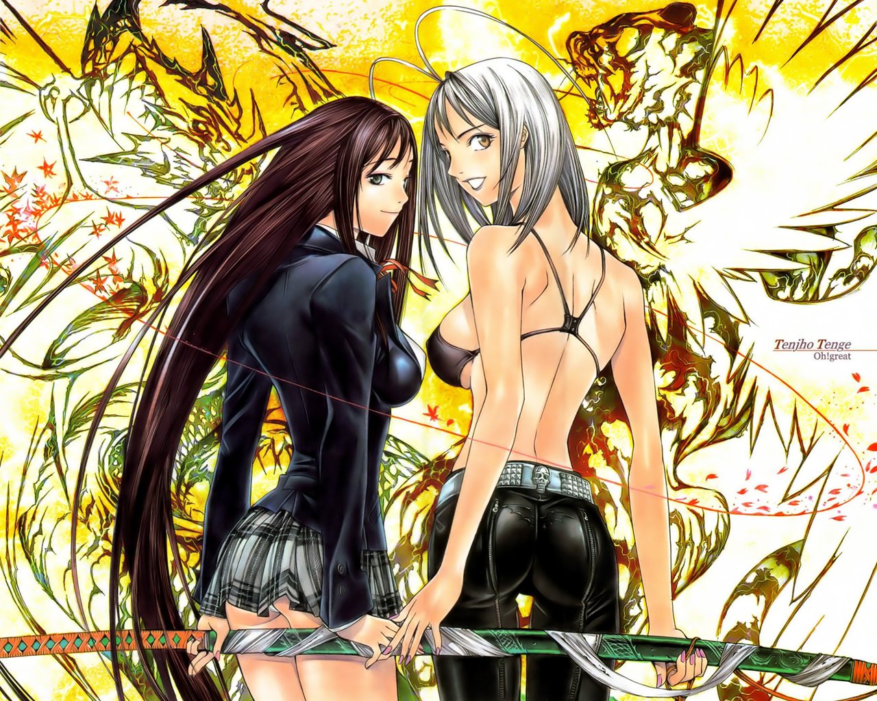 natsume_aya, natsume_maya, sword, tenjou_tenge, weapon