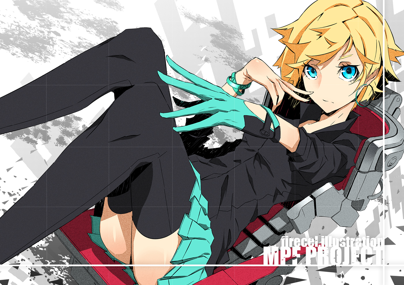 blonde_hair, blue_eyes, firecel, gloves, original, short_hair, skirt, thighhighs