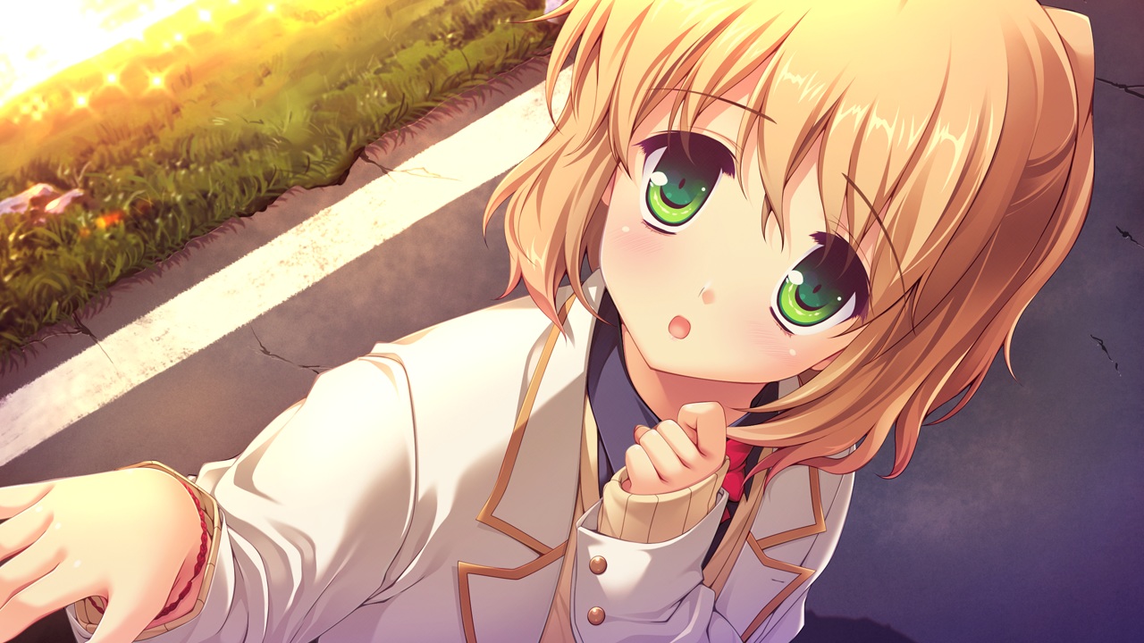 amane_natsuki, brown_hair, game_cg, green_eyes, hook, melty_moment, rakko, school_uniform, short_hair