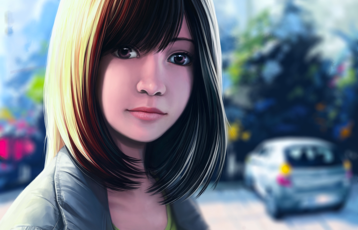 brown_eyes, brown_hair, car, city, dzun, original, realistic