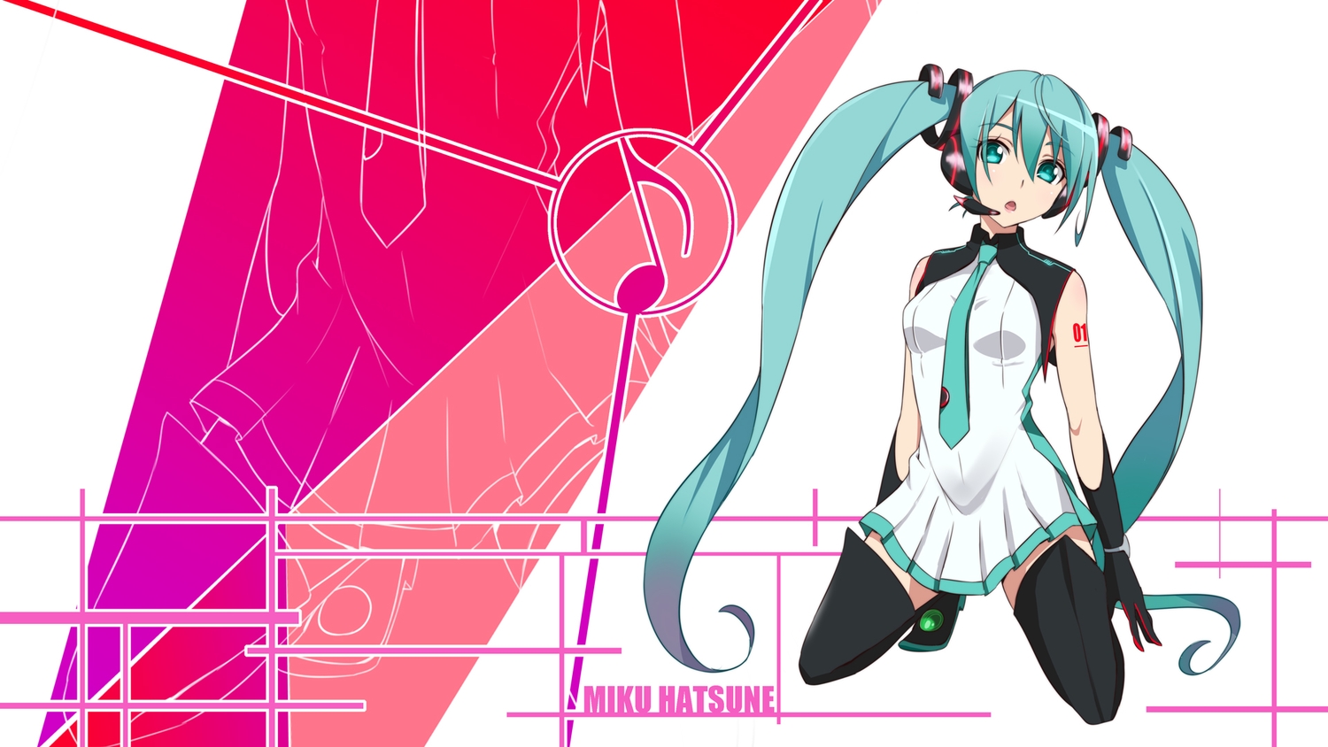 aqua_eyes, aqua_hair, gloves, hatsune_miku, long_hair, saitoyu00, thighhighs, tie, twintails, vocaloid