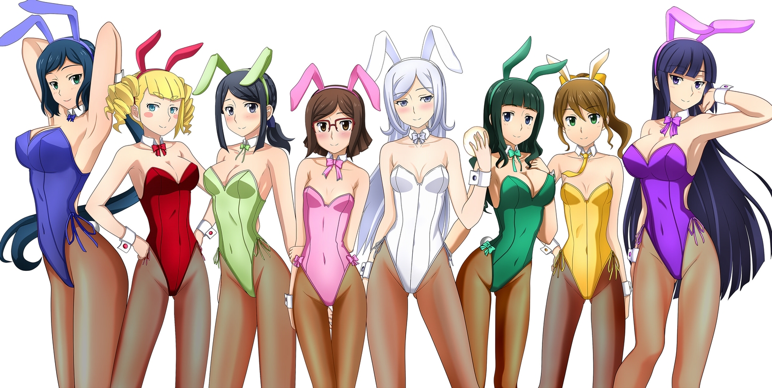 aila_jyrkiainen, animal_ears, bunny_ears, bunnygirl, gundam_build_fighters, gundam_(series), iori_rinko, jpeg_artifacts, kenken, kousaka_china, mihoshi_(gundam_bf), misaki_(gundam_bf), ootake_akemi, samejima_yukari, tagme, yajima_caroline