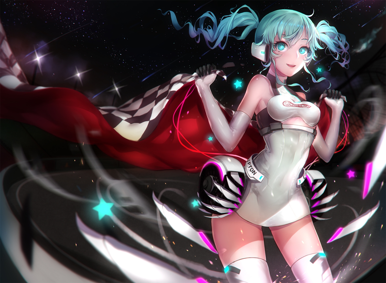 blue_eyes, blue_hair, elbow_gloves, gloves, hatsune_miku, sa_(h28085), thighhighs, twintails, vocaloid, zettai_ryouiki