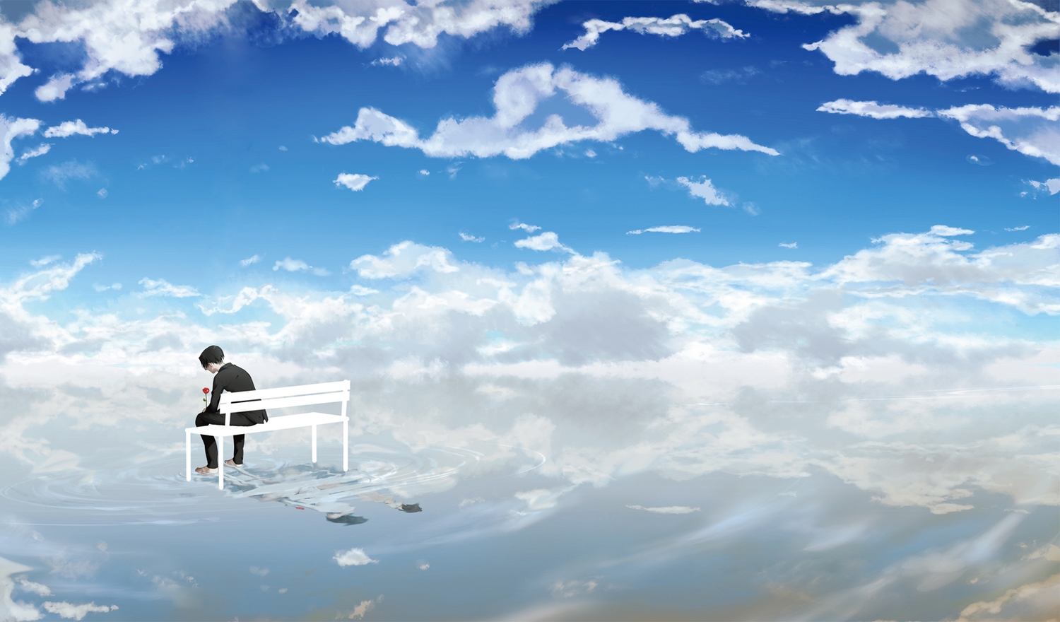 all_male, barefoot, black_hair, clouds, flowers, levi_ackerman, male, muturou_k