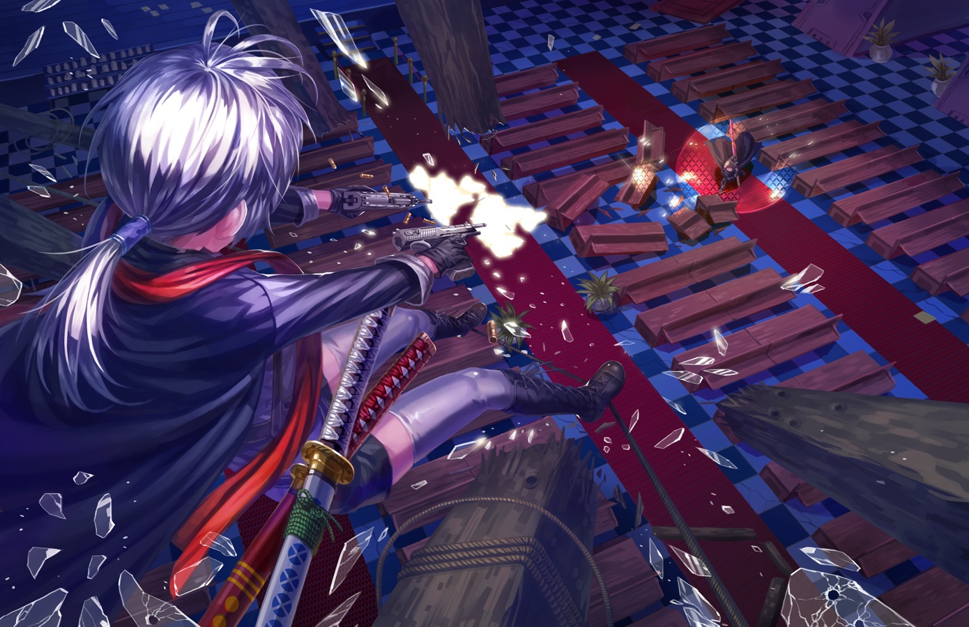 boots, gun, katana, kfr, original, ponytail, sword, thighhighs