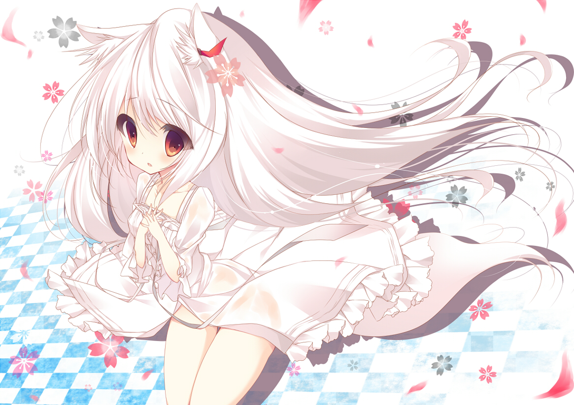 animal_ears, long_hair, original, umi_no_mizu, white_hair