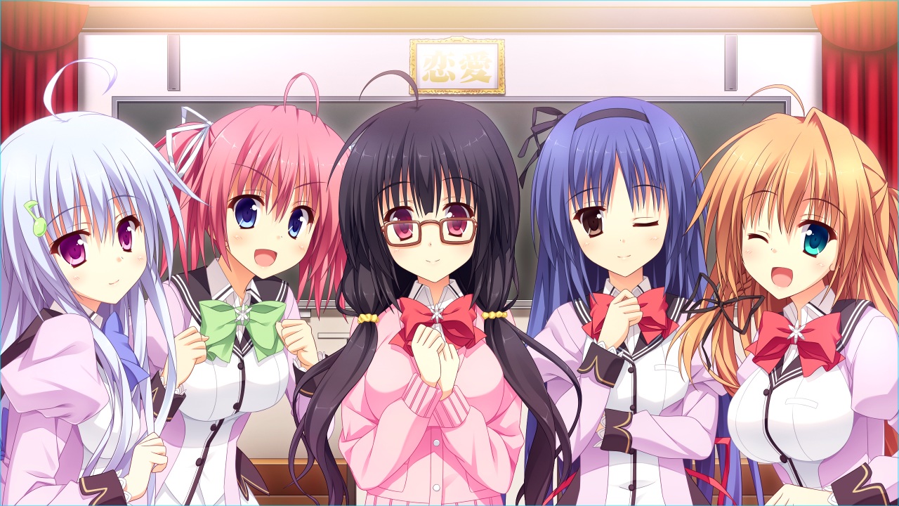 game_cg, glace, glasses, group, haneshiro_amane, headband, hikage_honoka, ichinose_himeno