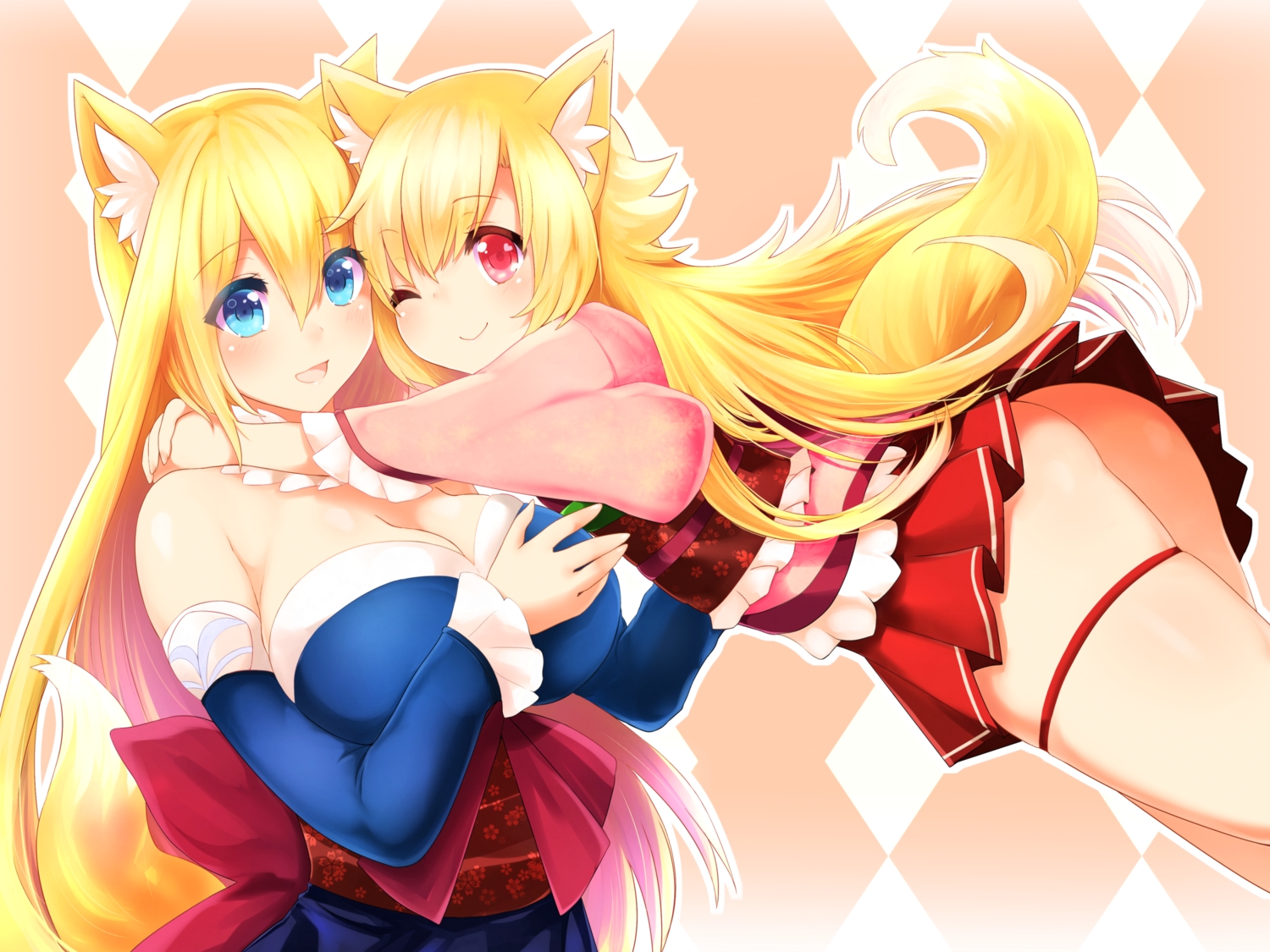 akane_(naomi), animal_ears, blonde_hair, blue_eyes, foxgirl, japanese_clothes, naomi_(sekai_no_hate_no_kissaten), original