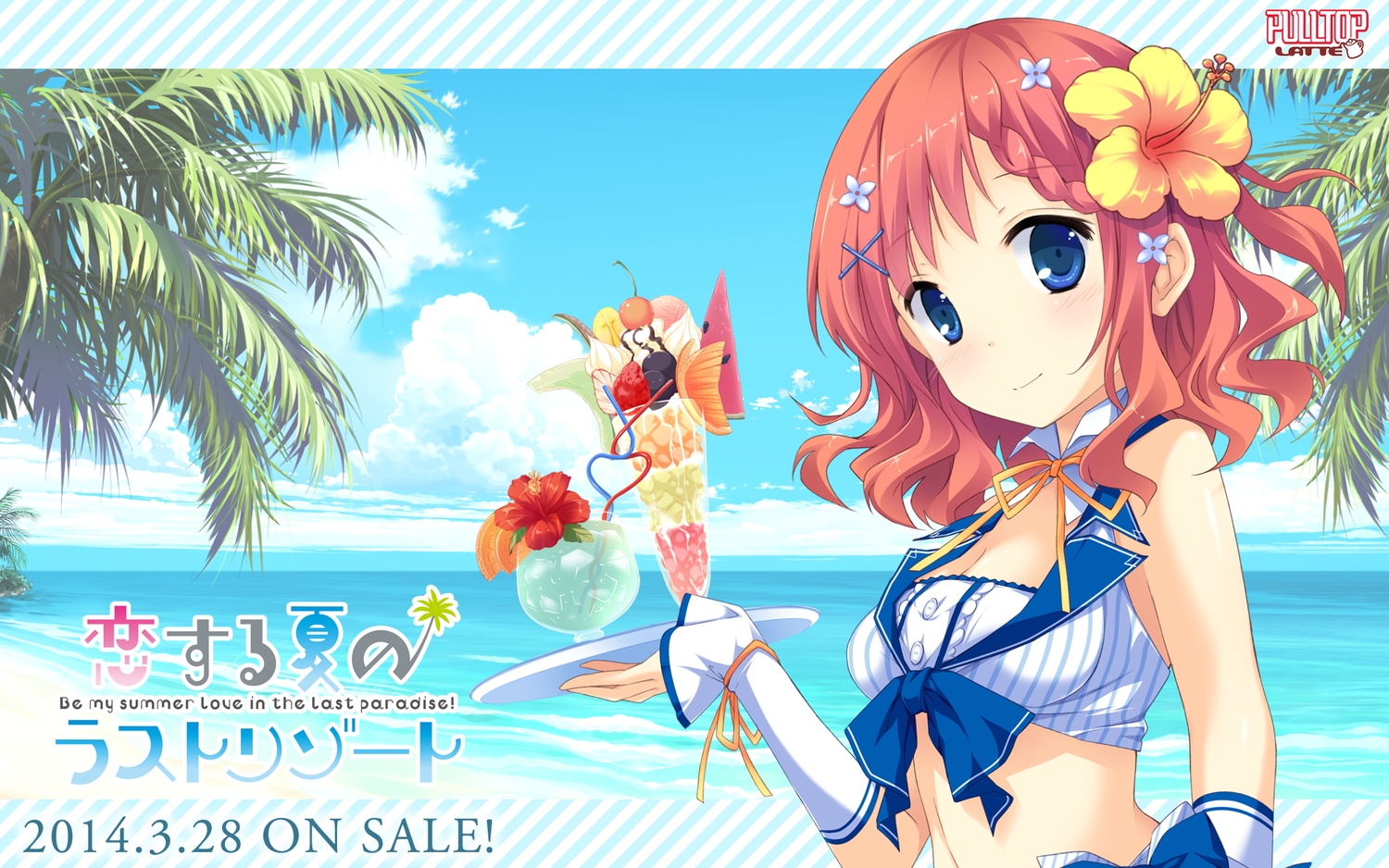 blue_eyes, blush, drink, koisuru_natsu_no_last_resort, maki_shiori, mottsun, pulltop, red_hair
