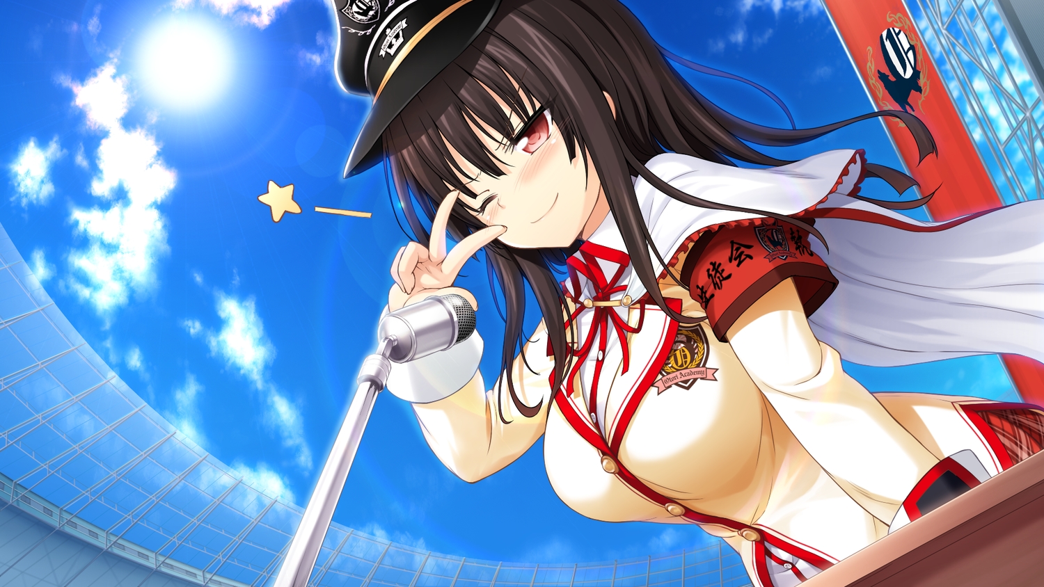 black_hair, game_cg, ichinose_rukina, long_hair, love_of_renai_koutei_of_love!, oozora_itsuki, red_eyes, wink