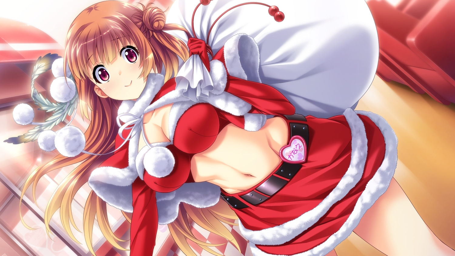baka_moe_heart_ni_ai_wo_komete!, breasts, christmas, cleavage, game_cg, makoto_(artist), navel, praline, takai_kanae