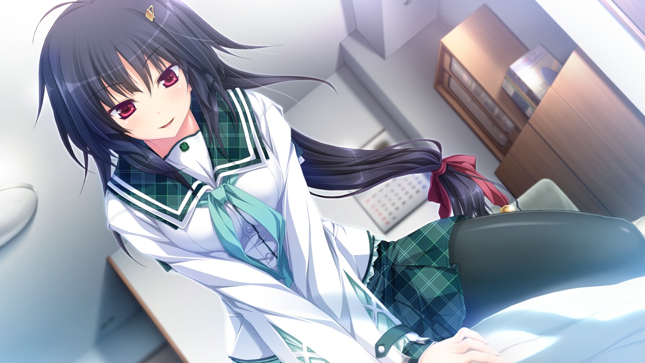 black_hair, game_cg, hapymaher, hasuno_saki, koku, long_hair, pantyhose, ponytail