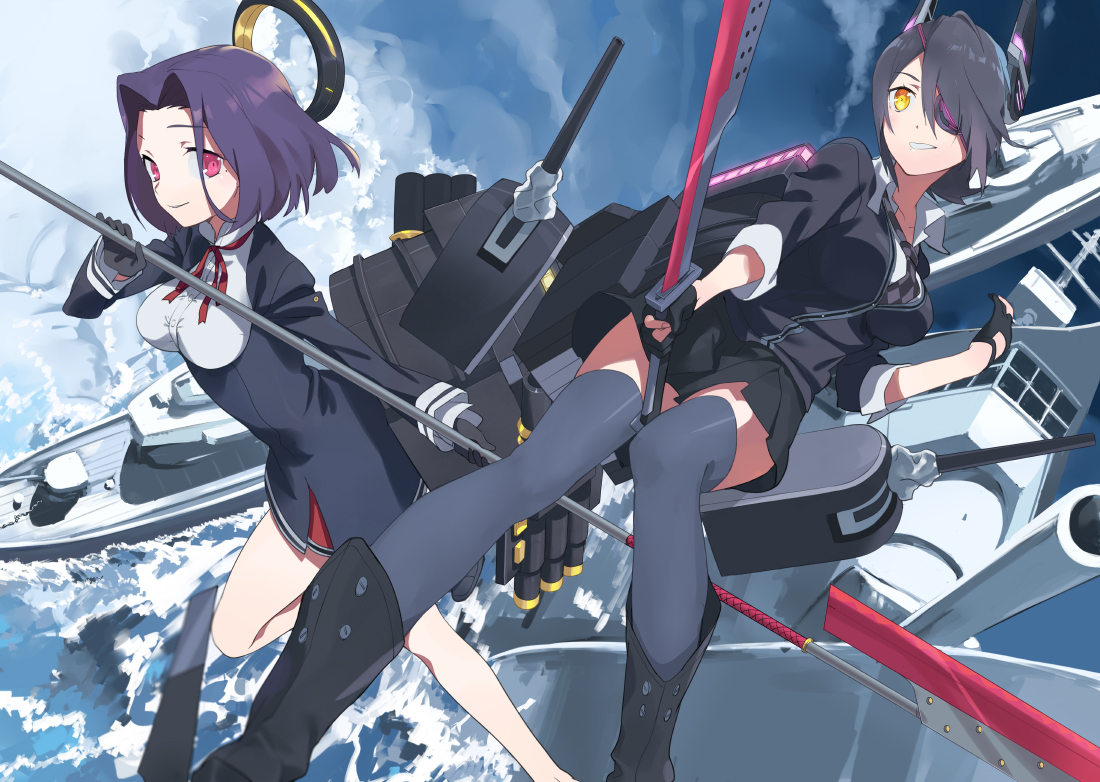 2girls, anthropomorphism, kantai_collection, nixoo, tatsuta_(kancolle), tenryuu_(kancolle)