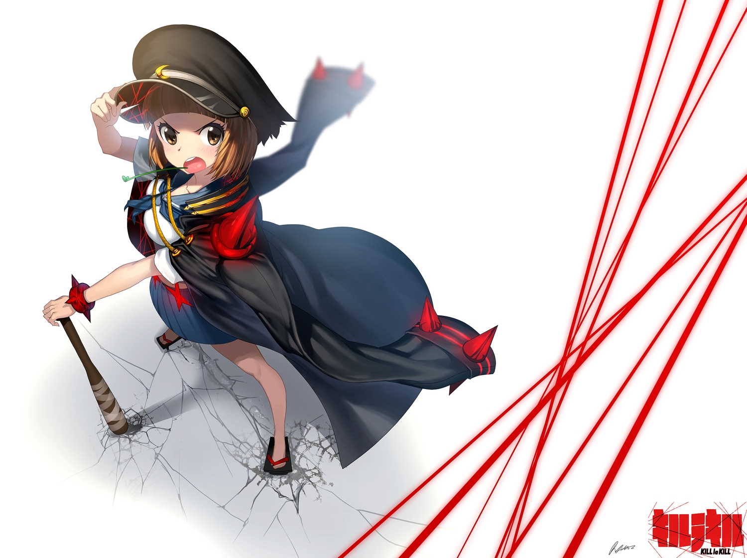 brown_eyes, brown_hair, hat, kill_la_kill, mankanshoku_mako, rheez, school_uniform, short_hair