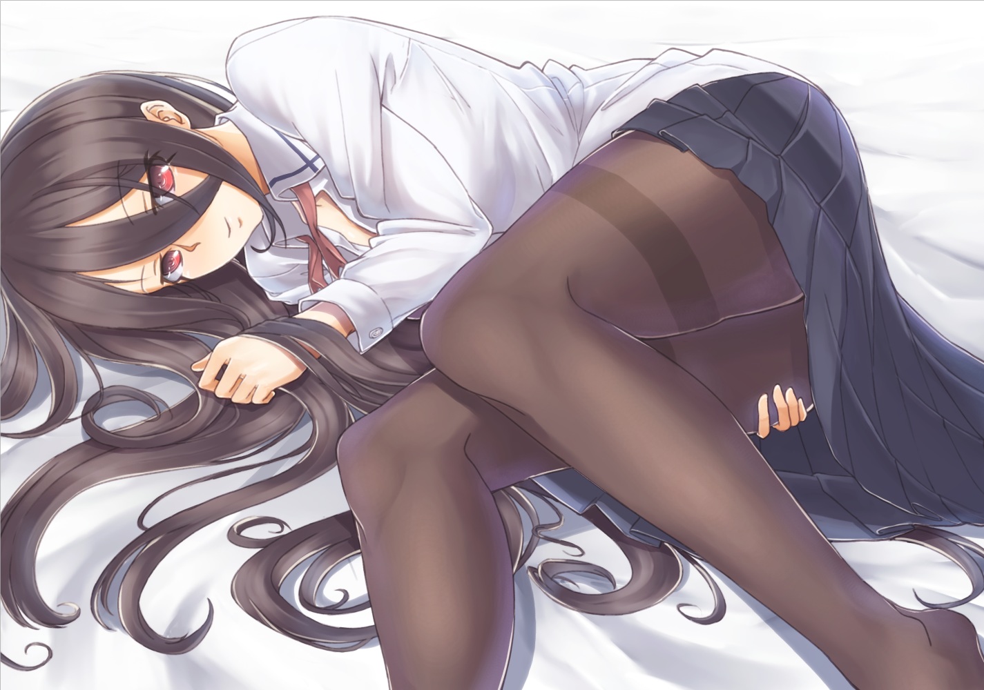 anetai_toyone, black_hair, long_hair, pantyhose, red_eyes, saki, skirt, yamaori_(yamaorimon)