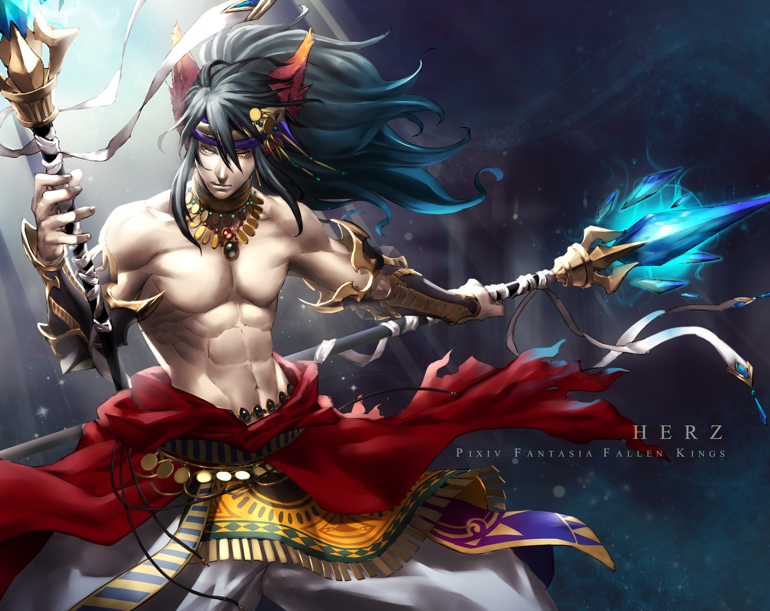 all_male, animal_ears, male, original, pixiv_fantasia, rokuro_(ryvius), staff