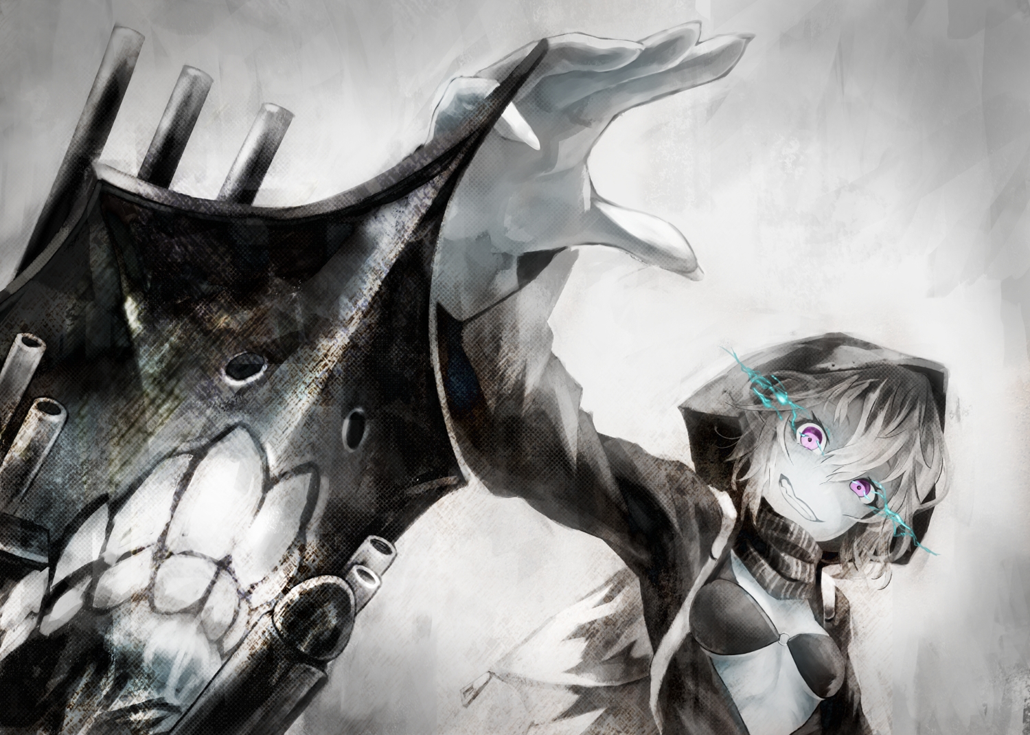 akaikitsune, anthropomorphism, bikini_top, gray_hair, kantai_collection, purple_eyes, re-class_battleship, short_hair