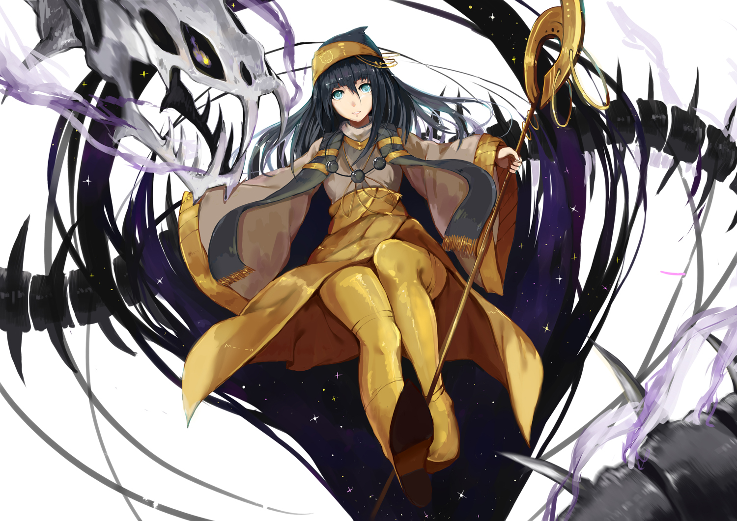 mage, original, pixiv_fantasia, skull, staff, yingji_(zszero)