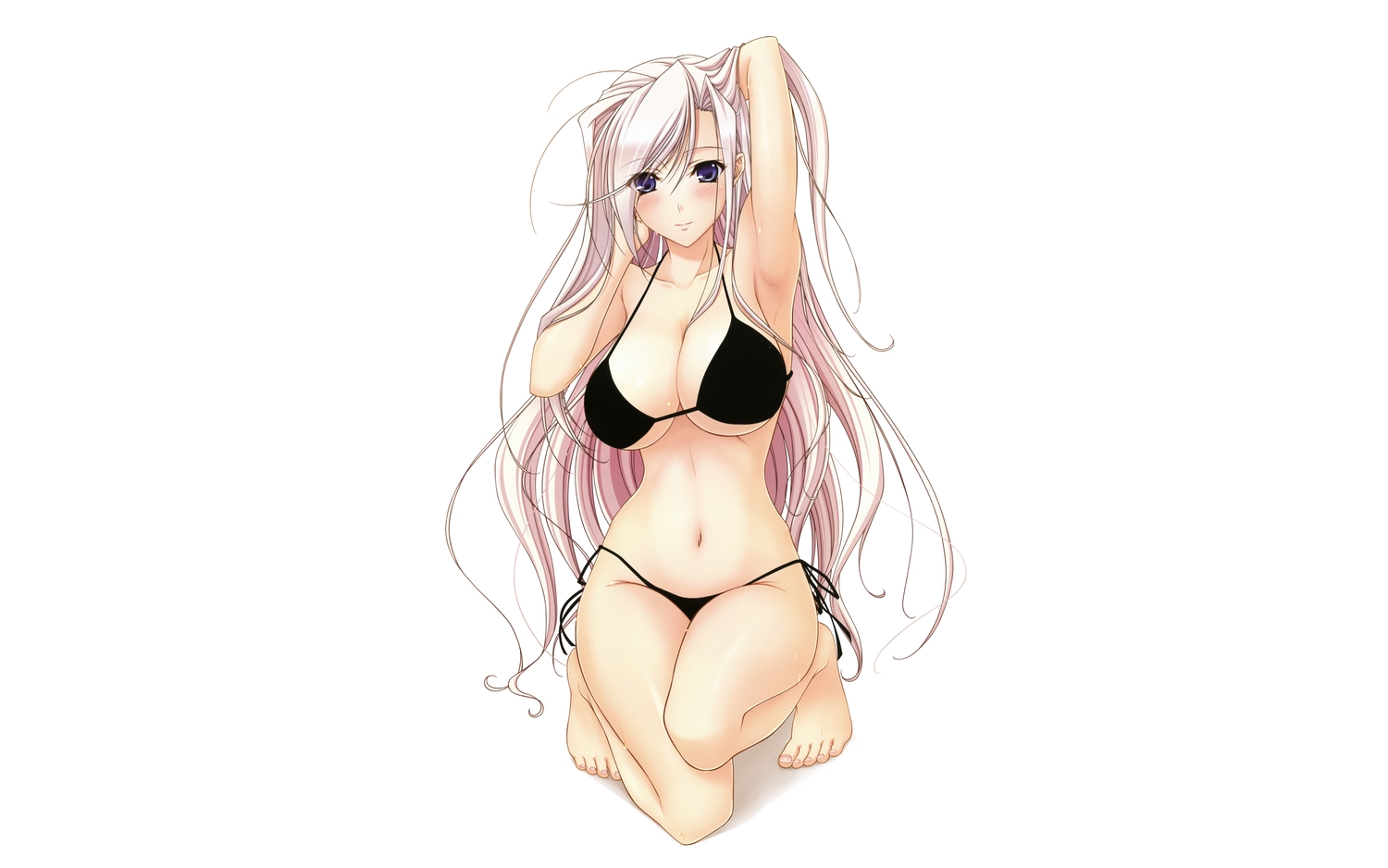 barefoot, bikini, blue_eyes, blush, breasts, charlotte_hazelrink, cleavage, komori_kei, long_hair, navel, pink_hair, princess_lover, swimsuit, third-party_edit, white