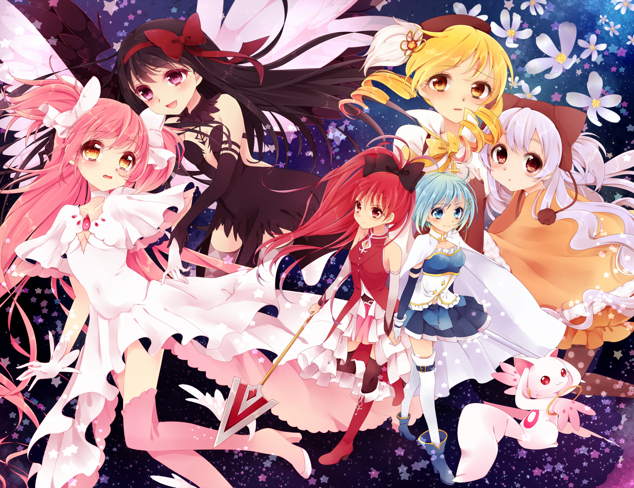 akemi_homura, akuma_homura, kaname_madoka, kyuubee, mahou_shoujo_madoka_magica, miki_sayaka, momoe_nagisa, sakura_kyouko