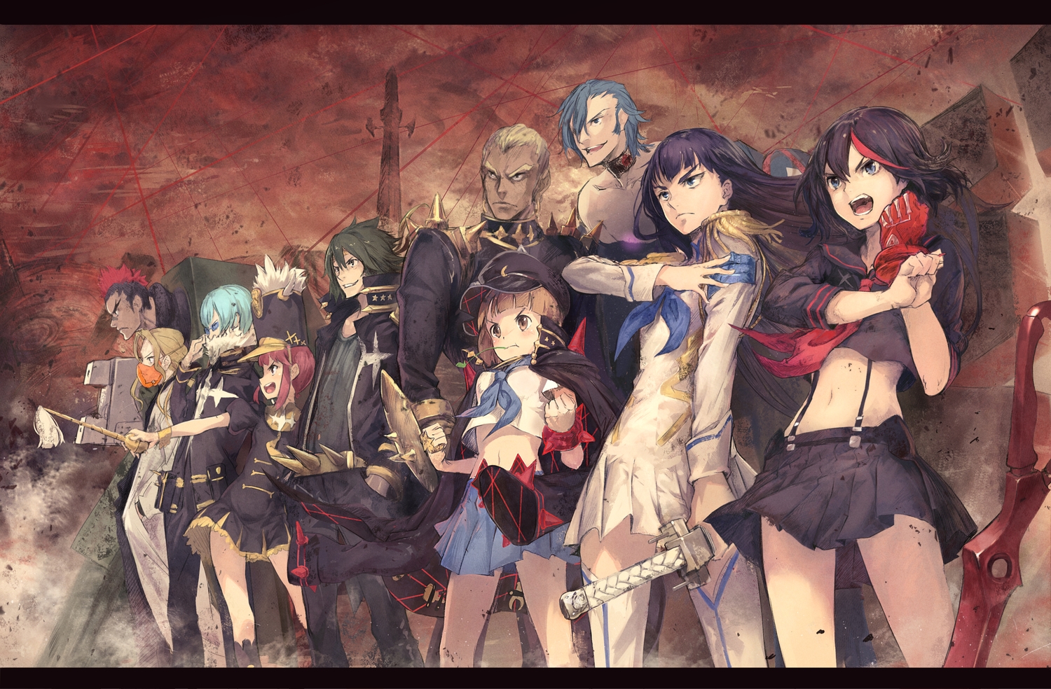 aqua_hair, black_eyes, black_hair, blonde_hair, blue_eyes, blush, brown_eyes, brown_hair