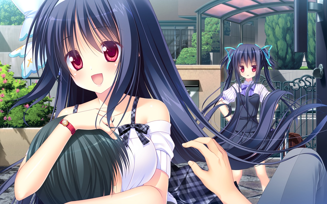 black_hair, game_cg, hatori_piyoko, hug, kazaura_kotone, kazaura_shiho, koisuru_shimai_no_sextet, long_hair