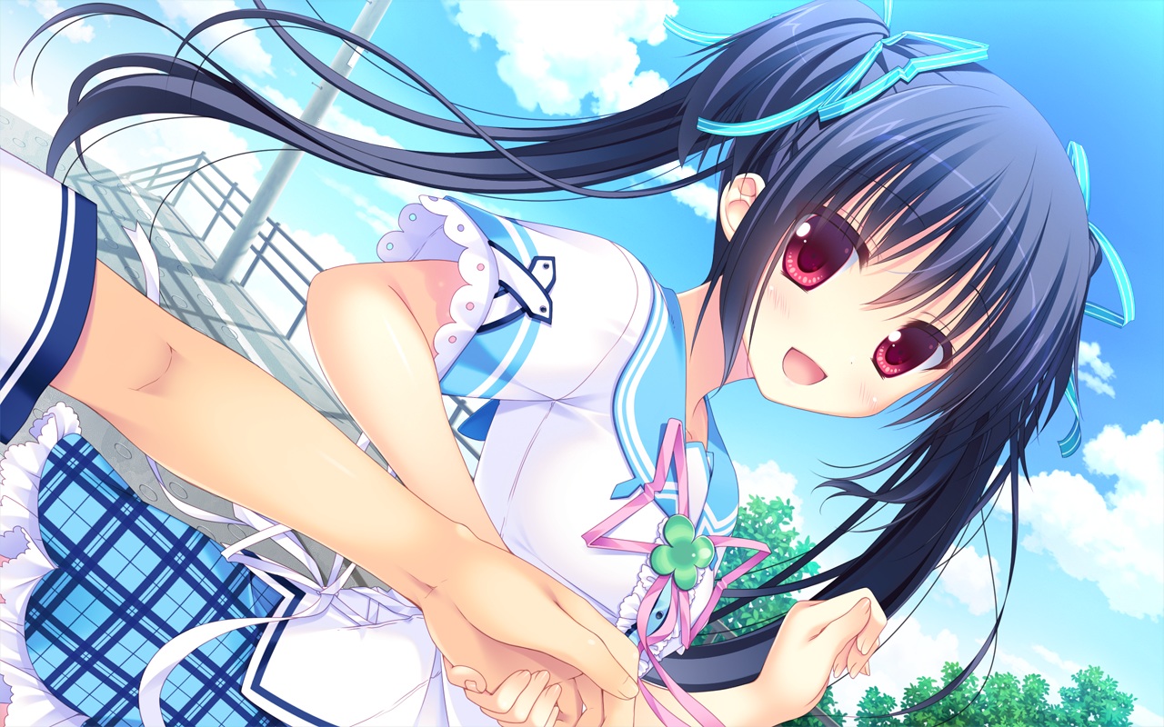 black_hair, game_cg, hatori_piyoko, kazaura_shiho, koisuru_shimai_no_sextet, long_hair, peassoft, red_eyes