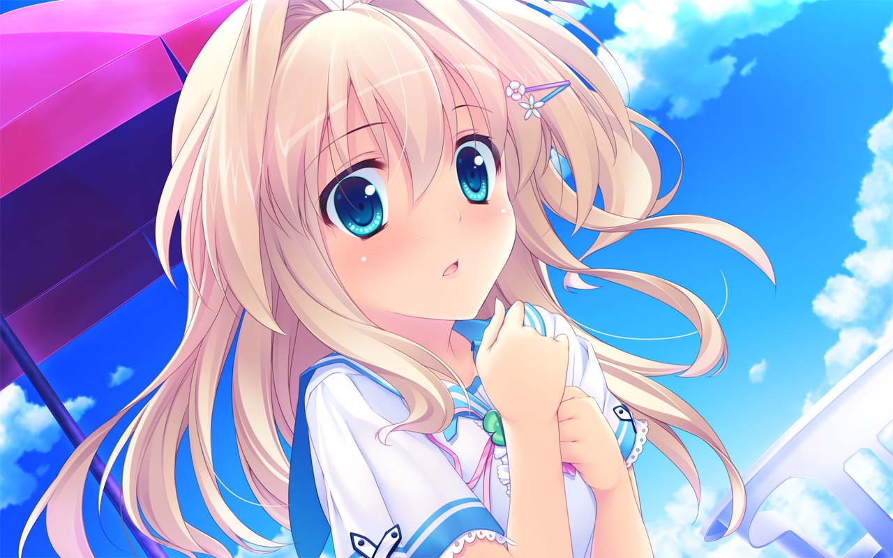 blonde_hair, blue_eyes, game_cg, kazunari, koisuru_shimai_no_sextet, mihama_yuuka, peassoft, school_uniform