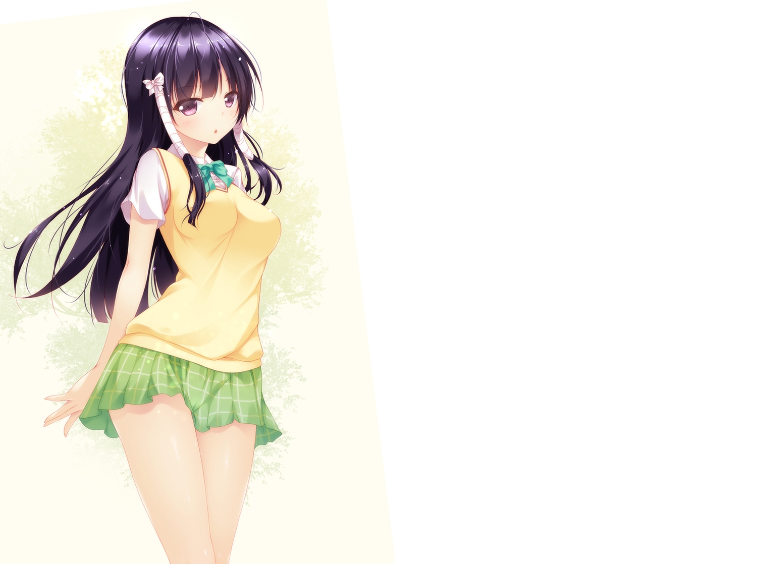 black_hair, bow, long_hair, murasame_oshizu, purple_eyes, school_uniform, shokuyou_mogura, skirt, to_love_ru, white