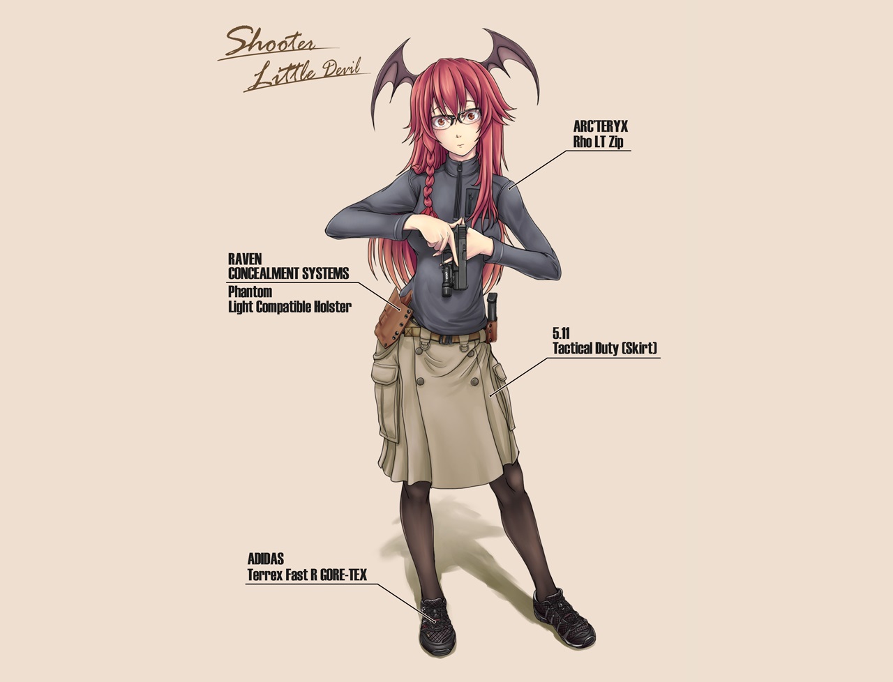 braids, demon, glasses, gun, jpeg_artifacts, koakuma, long_hair, red_eyes