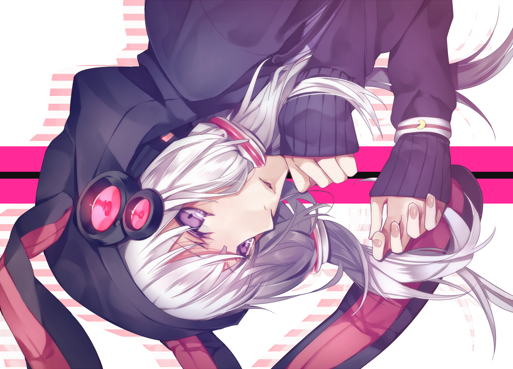 animal_ears, bunny_ears, hood, long_hair, purple_eyes, toya_kure, vocaloid, voiceroid, white_hair, yuzuki_yukari