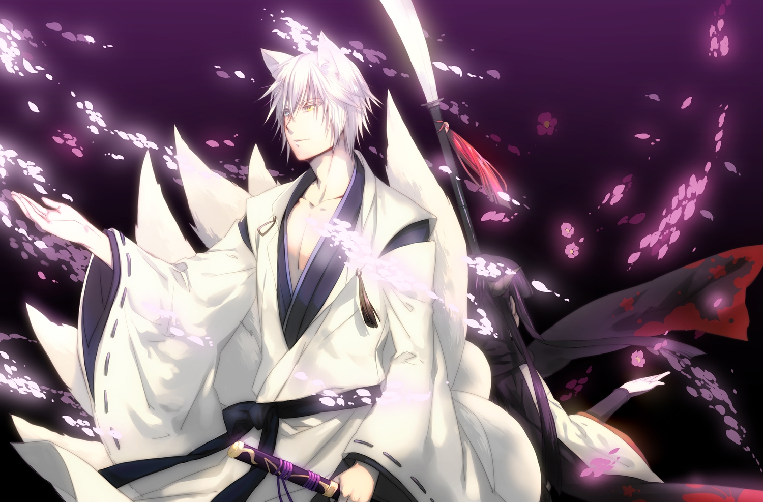 animal_ears, bicolored_eyes, black_hair, horns, inu_x_boku_ss, japanese_clothes, long_hair, male